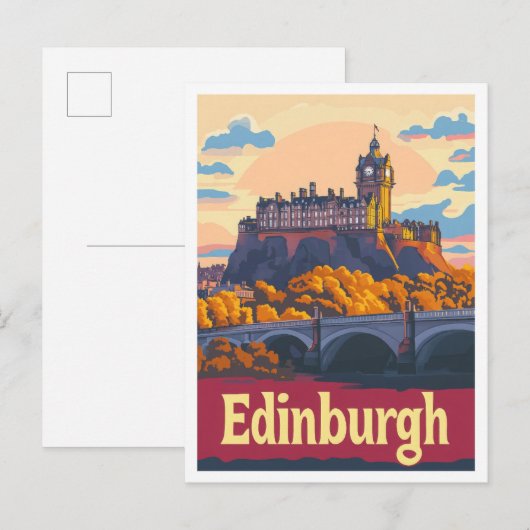 Edinburgh Scotland Art Vintage Travel Illustratie Briefkaart (Voorkant / Achterkant)