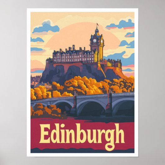 Edinburgh Scotland Art Vintage Travel Illustratie Poster (Voorkant)