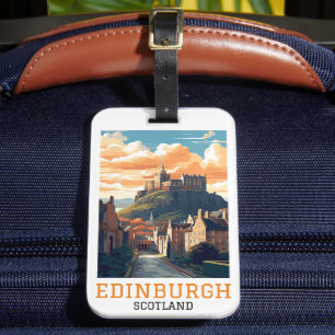 Edinburgh Scotland Castle Retro Vintage Travel Bagagelabel