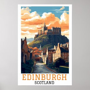 Edinburgh Scotland Castle Retro Vintage Travel Poster