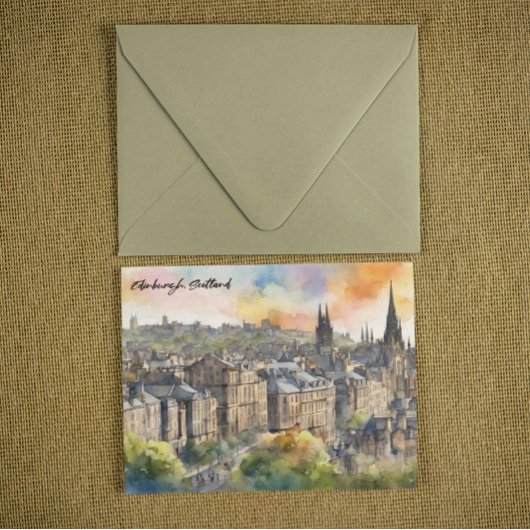 Edinburgh Scotland Castle Waterverf reizen Briefkaart