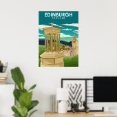 Edinburgh Scotland City Illustration Travel Poster (Thuiskantoor)