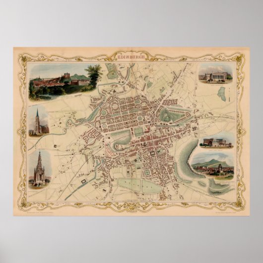 Edinburgh Scotland Map (1851) Poster (Voorkant)