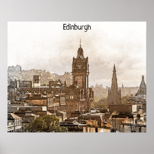  Edinburgh Scotland Panorama Uitzicht Poster
