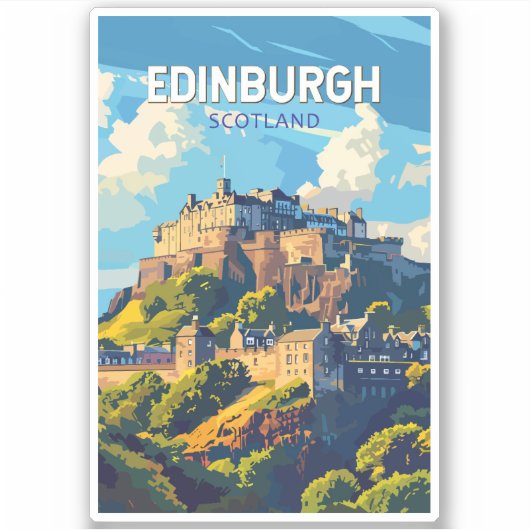 Edinburgh Scotland Travel Art Vintage Sticker (Voorkant)