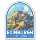 Edinburgh Scotland Travel Art Vintage Sticker<br><div class="desc">Edinburgh retro vector reisontwerp. Edinburgh is de compacte,  heuvelachtige hoofdstad van Schotland. Het heeft een middeleeuwse oude stad en een elegante Georgische nieuwe stad met tuinen en neoklassieke gebouwen.</div>