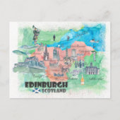 Edinburgh Scotland Travel Map Briefkaart (Voorkant)