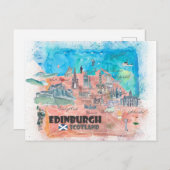 Edinburgh Scotland Travel Map Briefkaart (Voorkant / Achterkant)