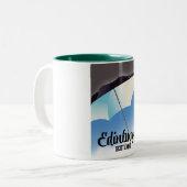 Edinburgh Scotland Umbrella reisposter Tweekleurige Koffiemok (Voorkant links)