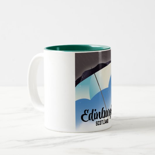 Edinburgh Scotland Umbrella reisposter Tweekleurige Koffiemok (Voorkant links)