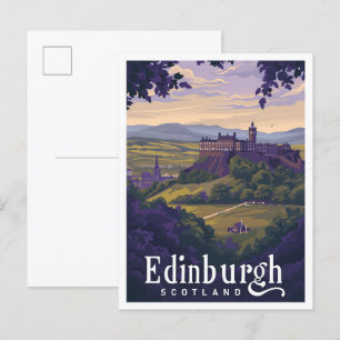 Edinburgh Scotland Vintage Art Travel Illustration Briefkaart