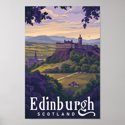 Edinburgh Scotland Vintage Art Travel Illustration Poster (Voorkant)