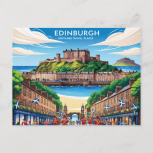Edinburgh Scotland Vintage Travel Poster Briefkaar Feestdagenkaart