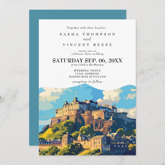Edinburgh Scotland Wedding Invitation Retro Kaart (Voorkant / Achterkant)