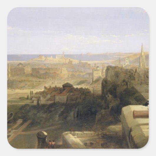 Edinburgh van het kasteel, 1847 (olie op canvas) vierkante sticker (Voorkant)