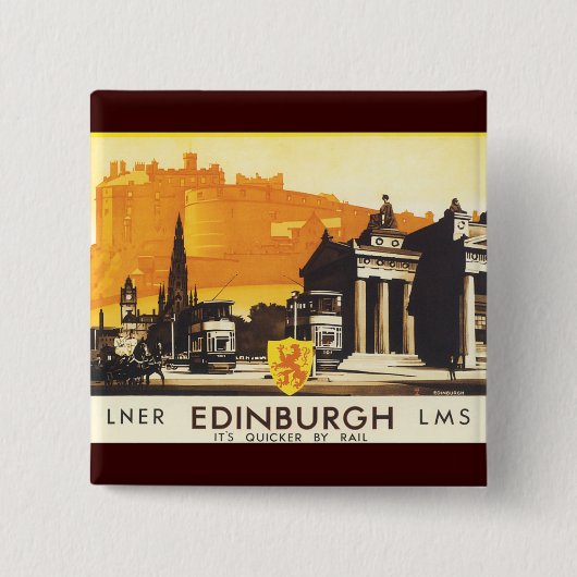 Edinburgh via LNER Rail Poster Vierkante Button 5,1 Cm (Voorkant)