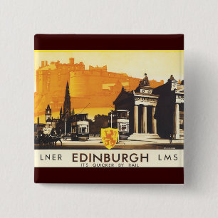 Edinburgh via LNER Rail Poster Vierkante Button 5,1 Cm