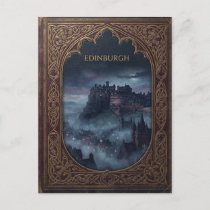 "EDINBURGH" Vintage leren boekcover met kasteel Feestdagenkaart