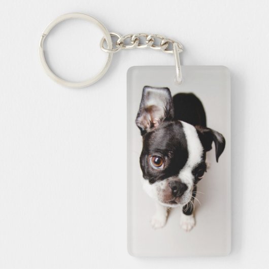 Edison Boston Terrier puppy. Sleutelhanger (Voorkant)