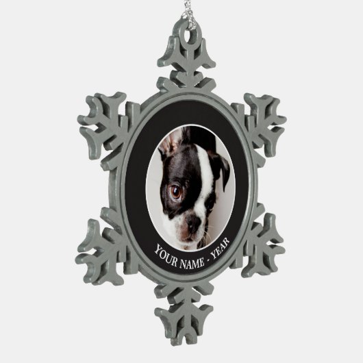 Edison Boston Terrier puppy. Tin Sneeuwvlok Ornament (Links)