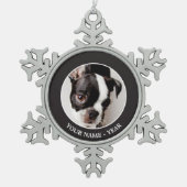 Edison Boston Terrier puppy. Tin Sneeuwvlok Ornament (Voorkant)
