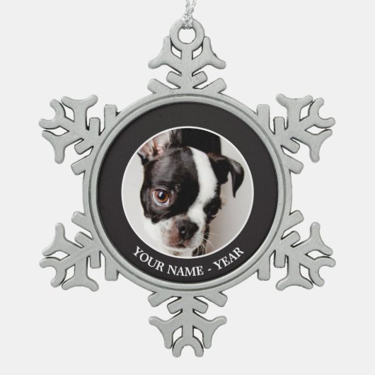 Edison Boston Terrier puppy. Tin Sneeuwvlok Ornament (Voorkant)