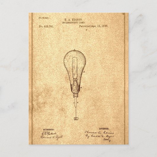 Edison Bulb Patent Briefkaart (Voorkant)