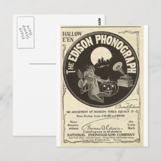 Edison-fonograaf Briefkaart (Voorkant / Achterkant)