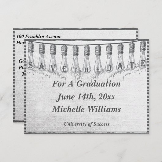 Edison gloeilamp Afstuderen Bewaar de datum Aankondigingskaart (Voorkant / Achterkant)