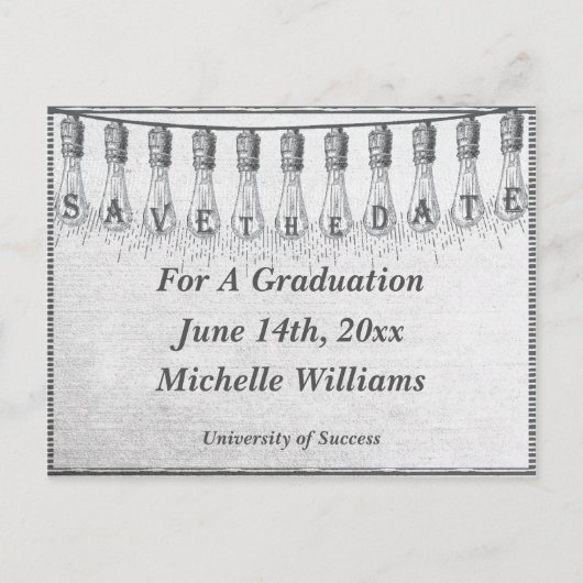 Edison gloeilamp Afstuderen Bewaar de datum Aankondigingskaart (Voorkant)