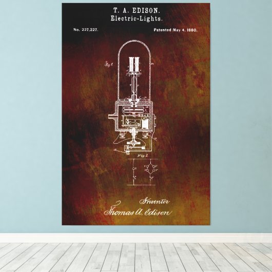 Edison Lightbulb Patent 1880 Canvas Afdruk (Insitu (Houten vloer))