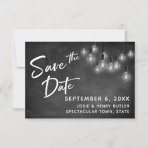 Edison Lights and Chalkboard Modern Save the Date