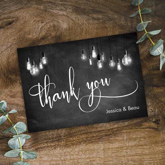 Edison Lights Chalkboard Elegant Script Flat Bedankkaart