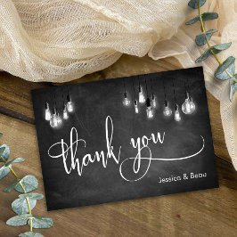 Edison Lights Chalkboard Elegant Script Flat Bedankkaart