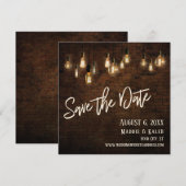 Edison Lights & Industrial Brown Brick Wall Save The Date (Voorkant / Achterkant)