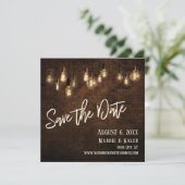 Edison Lights & Industrial Brown Brick Wall Save The Date (Staand voorkant)