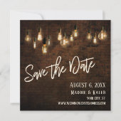 Edison Lights & Industrial Brown Brick Wall Save The Date (Voorkant)