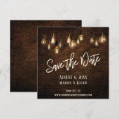 Edison Lights & Industrial Brown Brick Wall Save The Date (Voorkant / Achterkant)