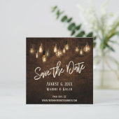 Edison Lights & Industrial Brown Brick Wall Save The Date (Staand voorkant)