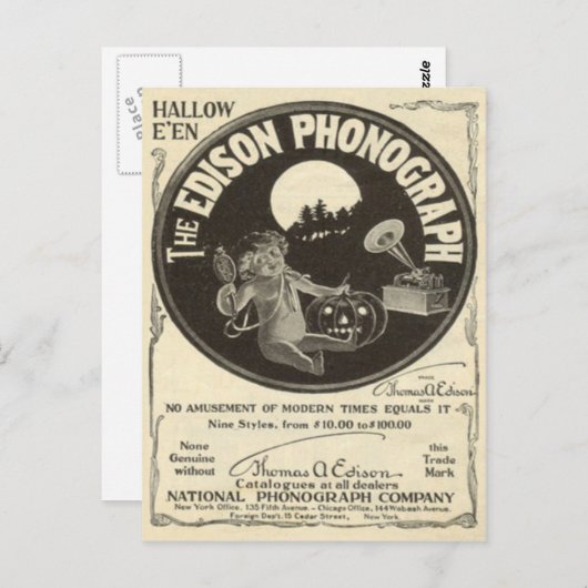 Edison Phonograph Halloween en Jack O Lantern Briefkaart (Voorkant / Achterkant)