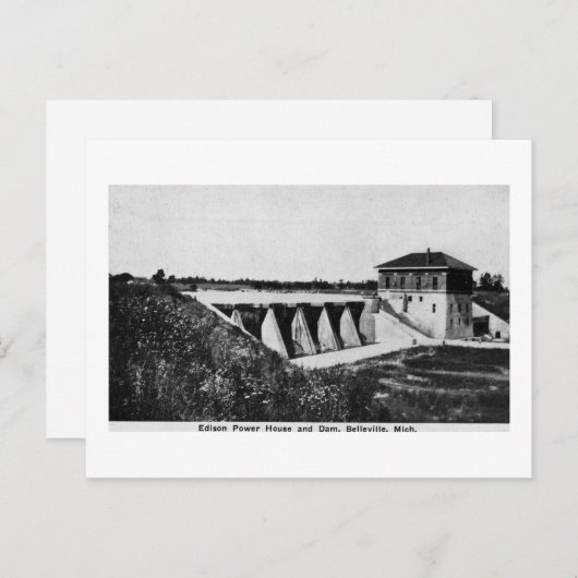 Edison Power House en Dam Belleville, Michigan Briefkaart (Voorkant / Achterkant)