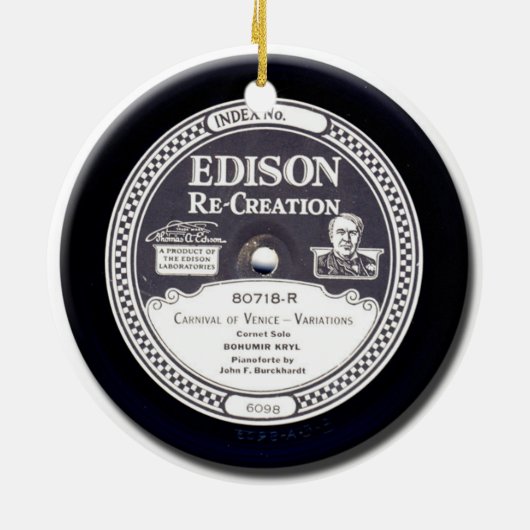 "EDISON Re-Creation" Antiek mini Record Ornament (Achterkant)