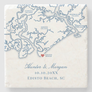 Edisto Beach Huwelijksgunst Edisto Island Kaart Stenen Onderzetter