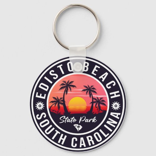 Edisto Beach South Carolina Retro Sunset Souvenir Sleutelhanger (Voorkant)