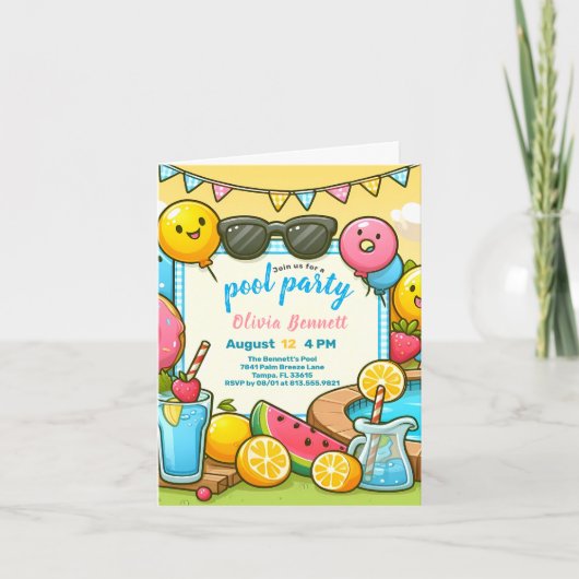 Editab PoolParty Verjaardag voor Kids Fun Summer S (Voorkant)