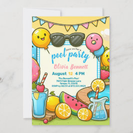 Editab PoolParty Verjaardag voor Kids Fun Summer S Kaart