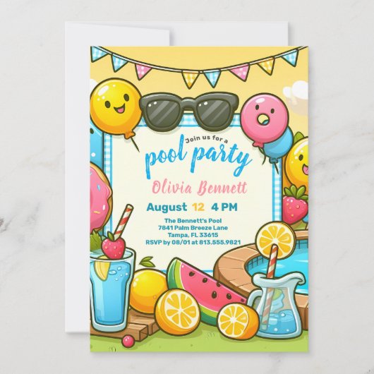 Editab PoolParty Verjaardag voor Kids Fun Summer S Kaart (Voorkant)