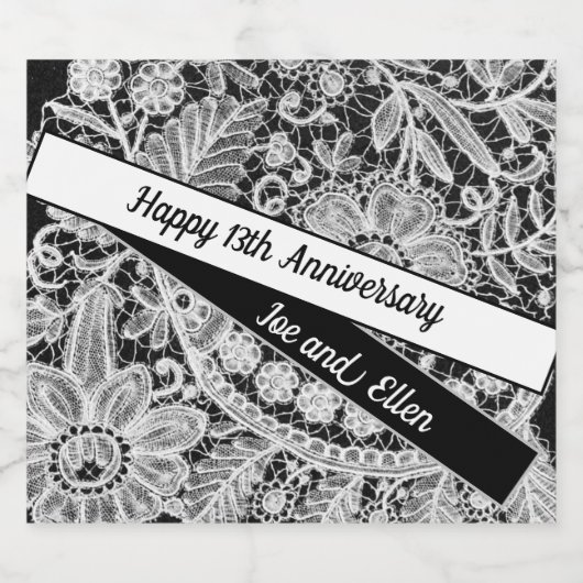 Editable 13th Wedding Jubileum, Lace Sparkling Wijnetiket (Enkel label)
