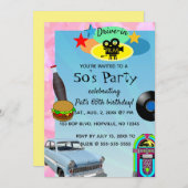 Editable 1950s Birthday Party Invitation Kaart (Voorkant / Achterkant)