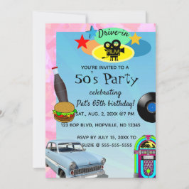 Editable 1950s Birthday Party Invitation Kaart